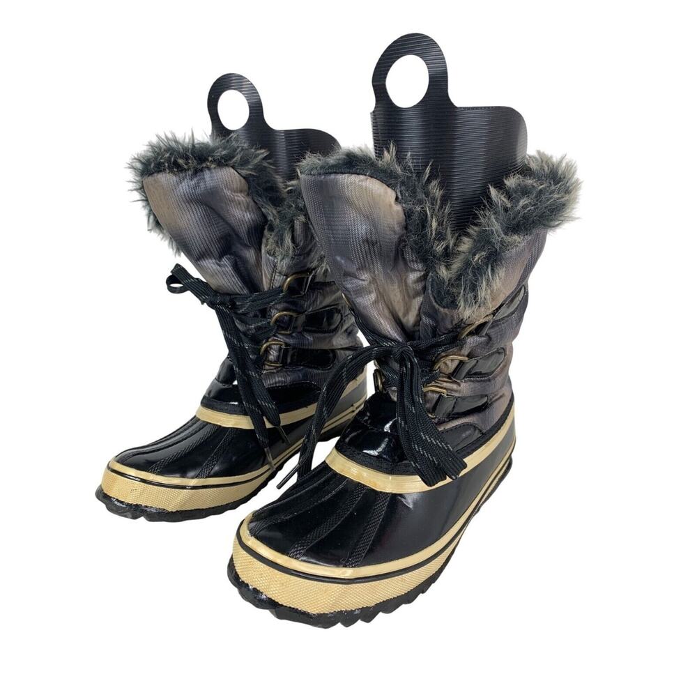 Sporto Womens Insulated Winter Boots Gray Black Faux Fur Trim Size 8